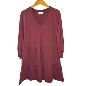 Nation LTD Brinley Tiered Long Sleeve Jersey Cotton Dress‎ Medium